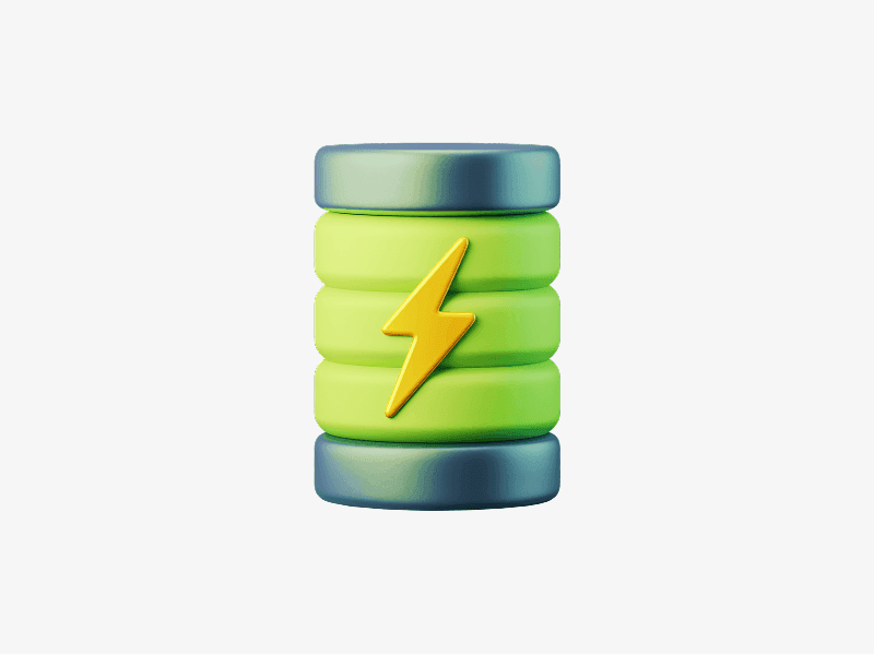 Green battery with lightning symbol shown as a 3D illustration
