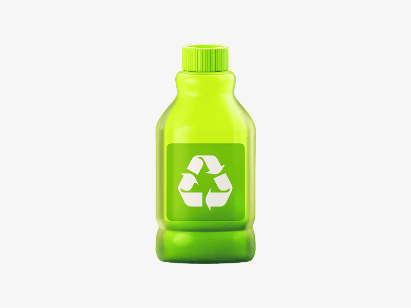 Green plastic bottle with recycle symbol shown as a 3D illustration
