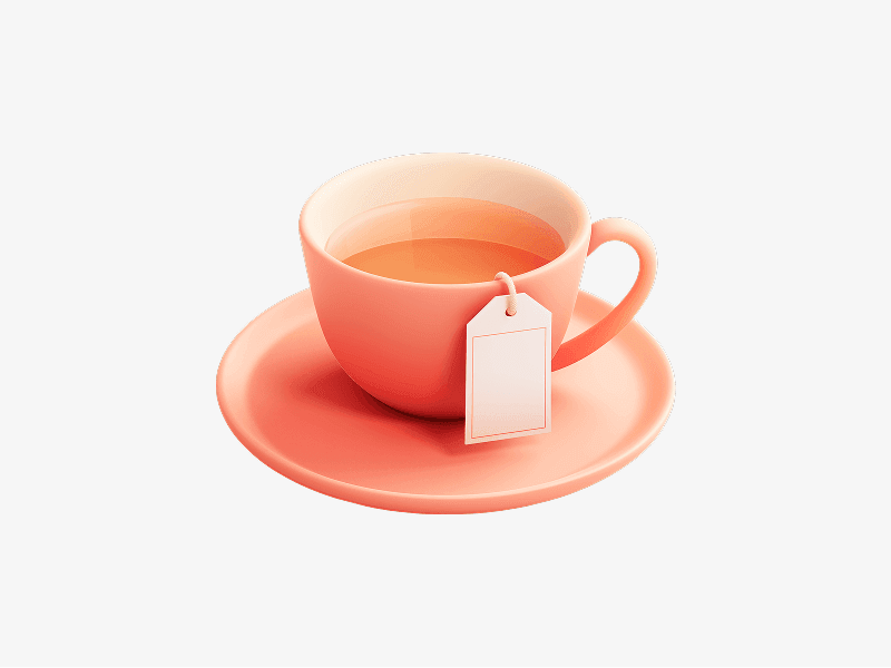 3D illustration of a tea cup with a tea bag