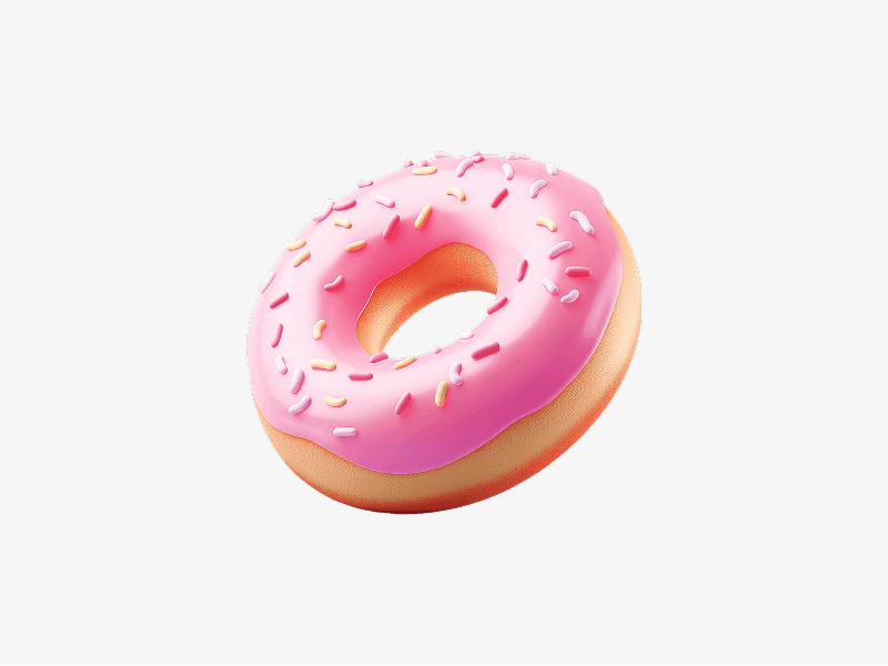3D illustration of a pink frosted donut with sprinkles