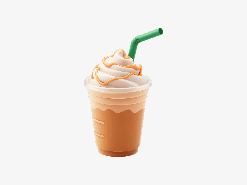 3D illustration of iced coffee with cream and straw