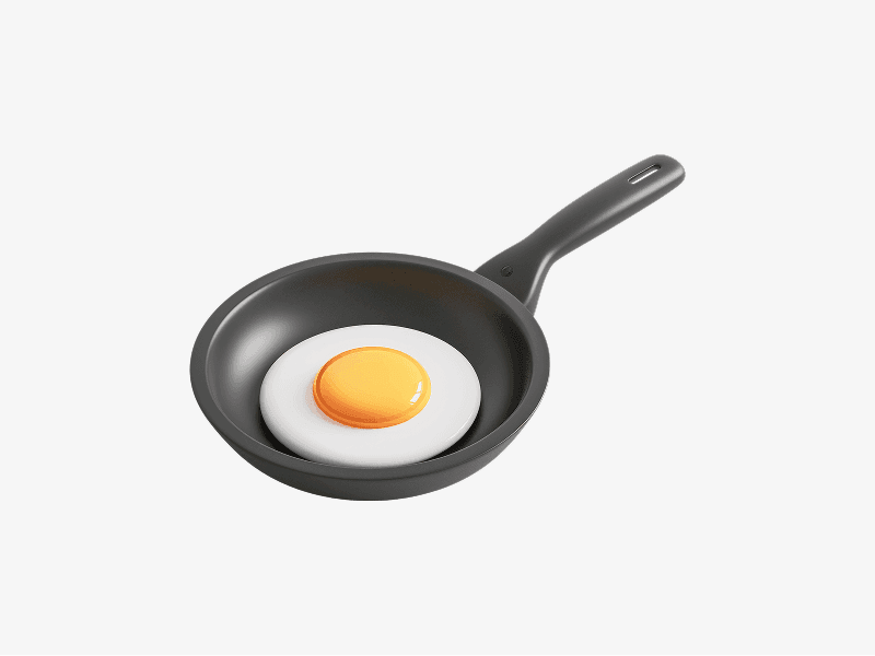3D illustration of a fried egg in a pan