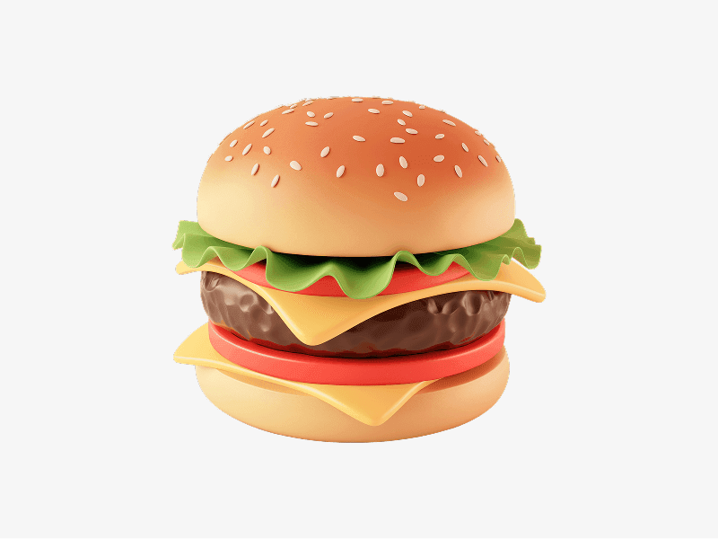3D illustration of a cheeseburger with lettuce and cheese
