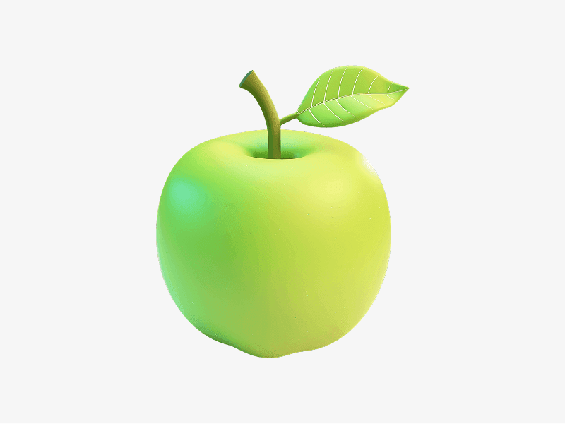3D illustration of a fresh green apple with a leaf