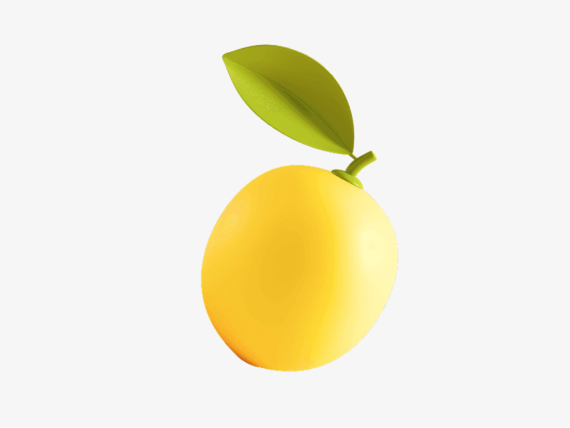 3D illustration of a yellow lemon with leaf