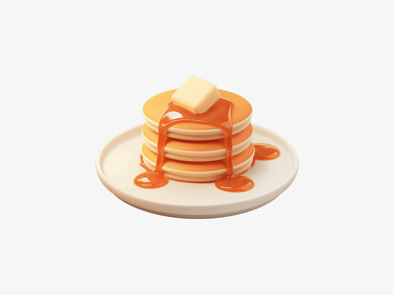 3D illustration of pancakes with syrup and butter