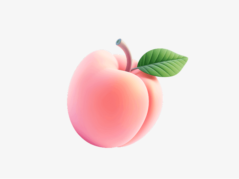 3D illustration of a fresh peach with a leaf
