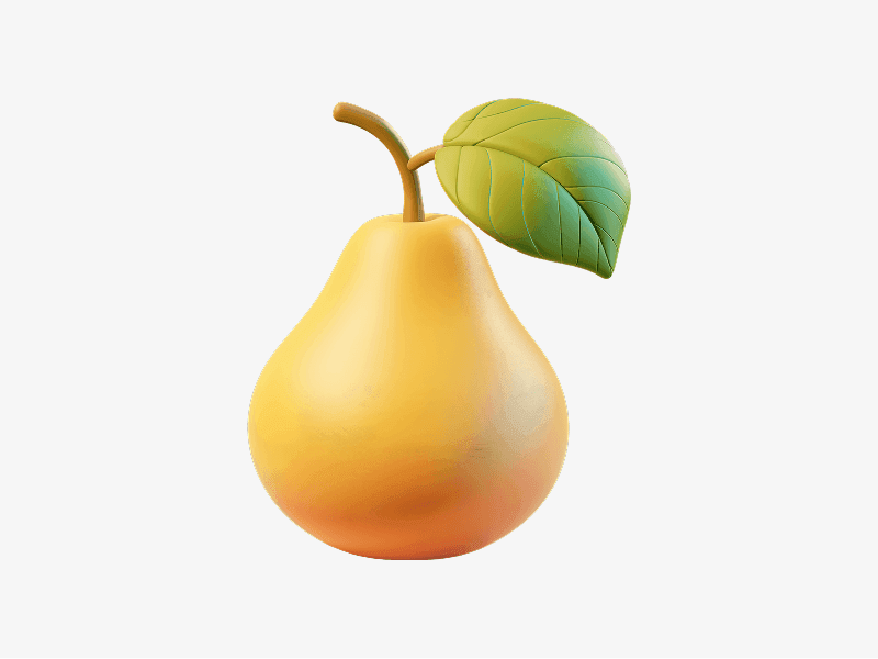 3D illustration of a ripe pear with a leaf