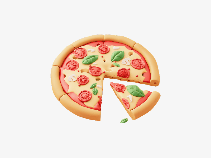 3D illustration of a whole pizza with one slice removed