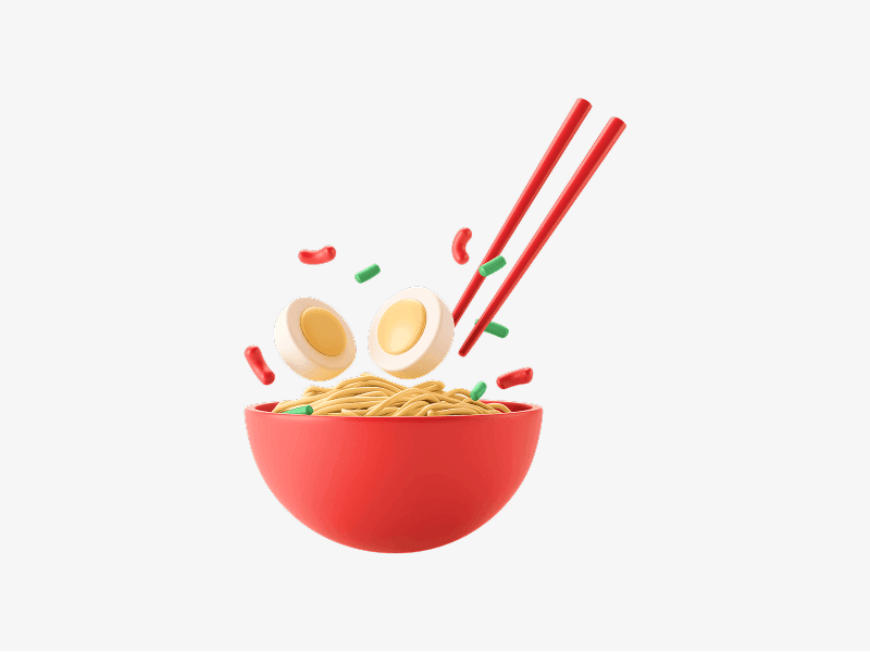 3D illustration of noodles in a bowl with chopsticks
