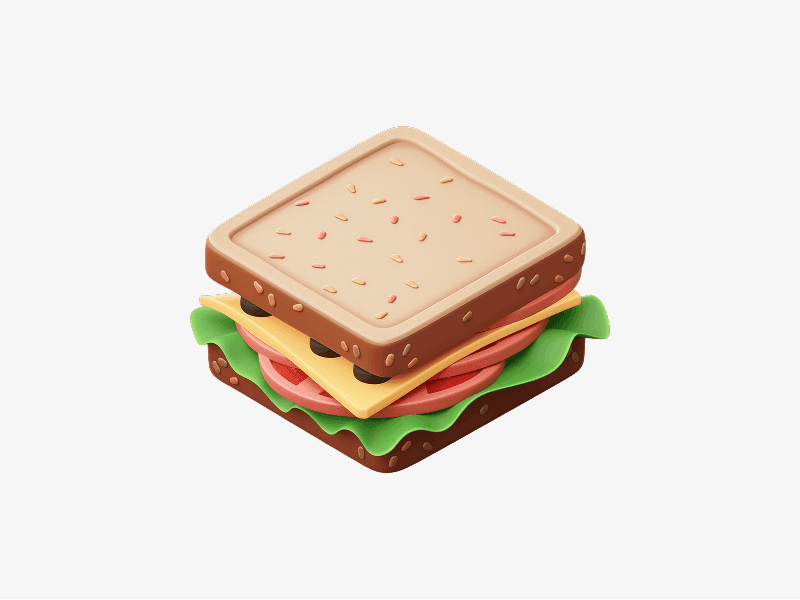 3D illustration of a sandwich with filling