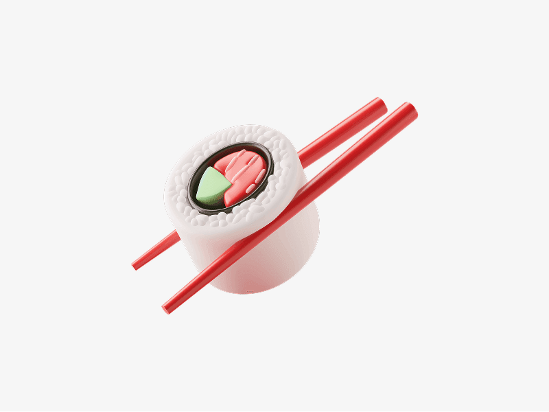 3D illustration of a sushi roll with chopsticks