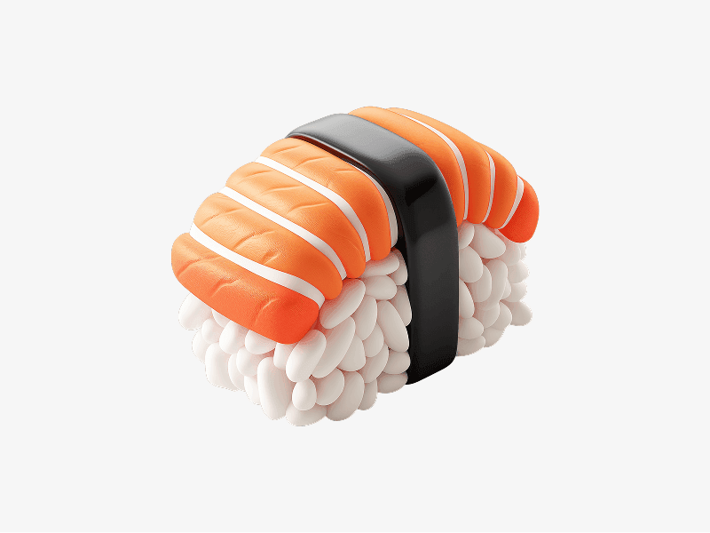 3D illustration of salmon sushi pieces