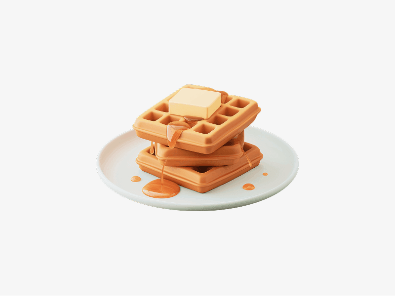 3D illustration of waffles topped with syrup