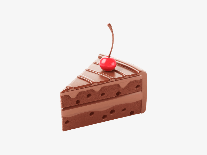 3D illustration of a cake slice with a cherry on top