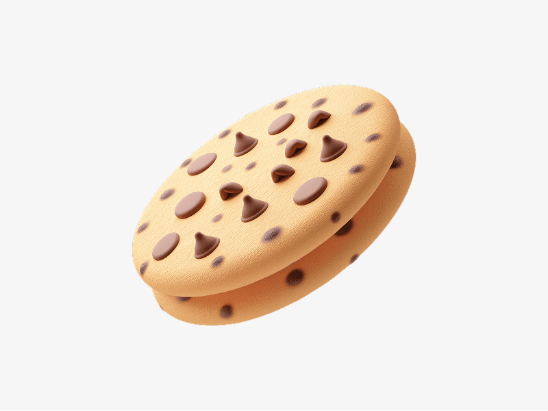 3D illustration of a cookie with chocolate pieces
