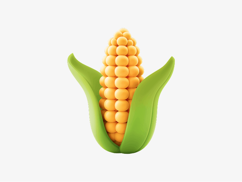 3D illustration of fresh corn on the cob with green leaves