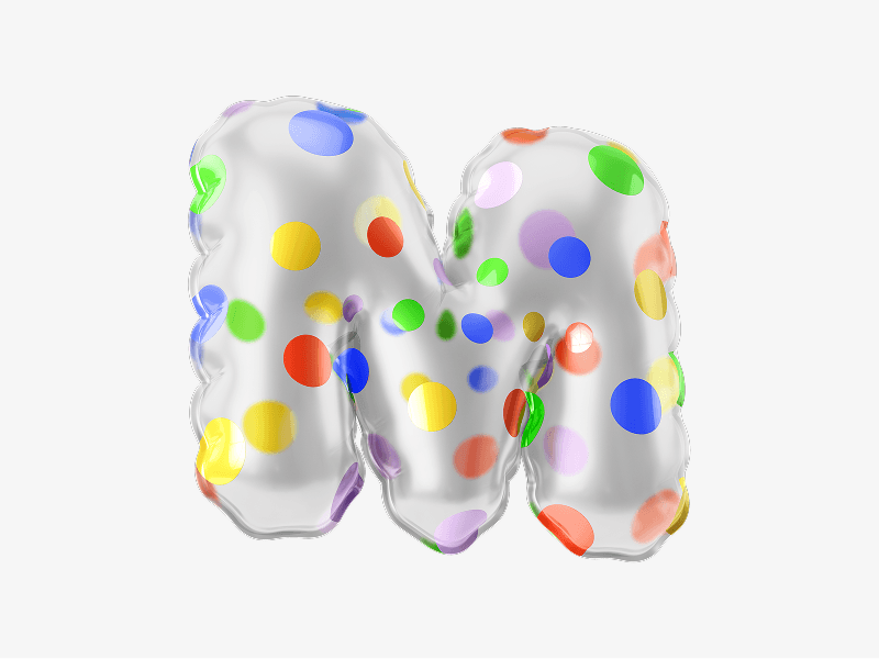 Inflatable letter M with colorful dots