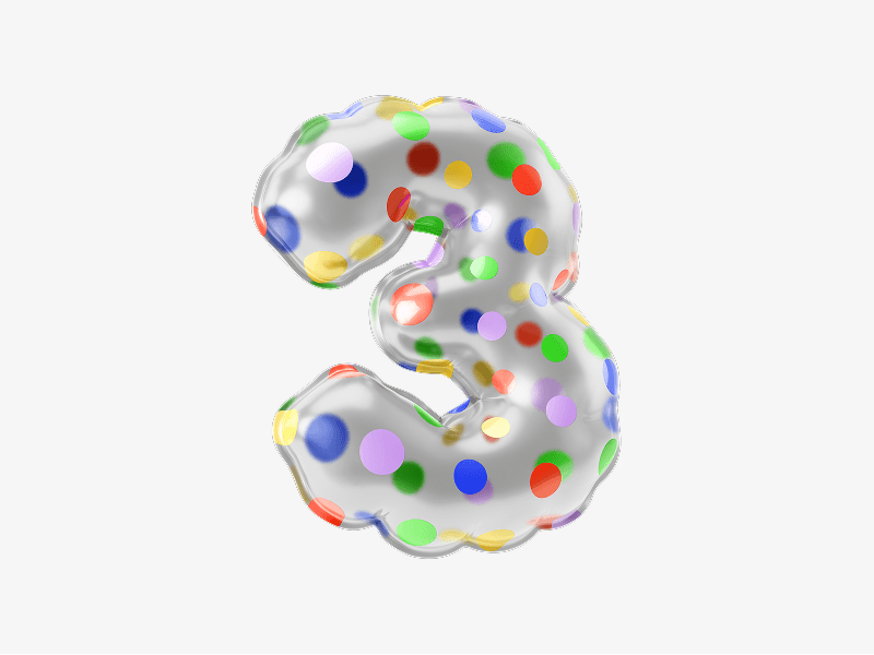 Inflatable 3D number three with colorful surface
