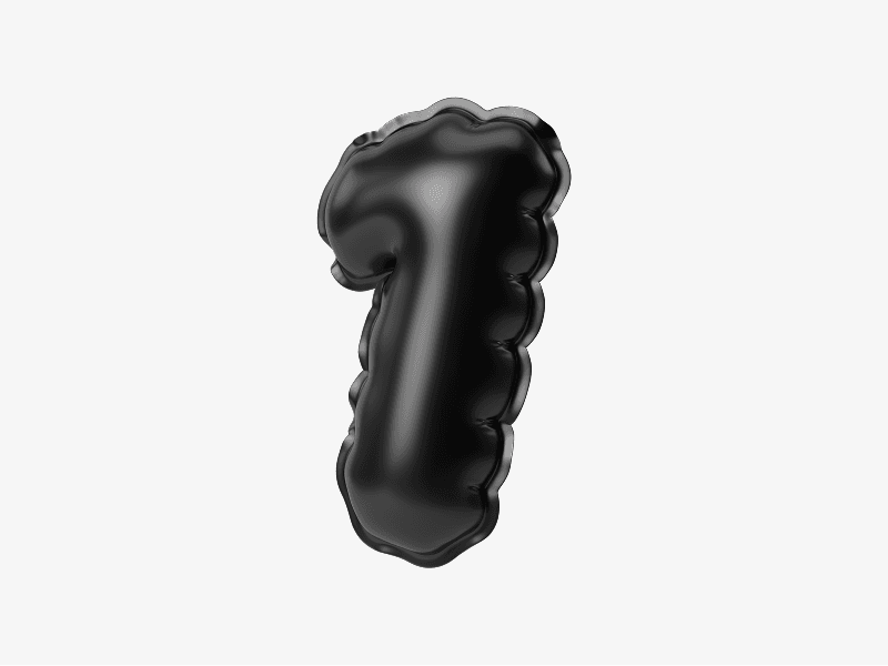 Black inflatable number one 3D illustration