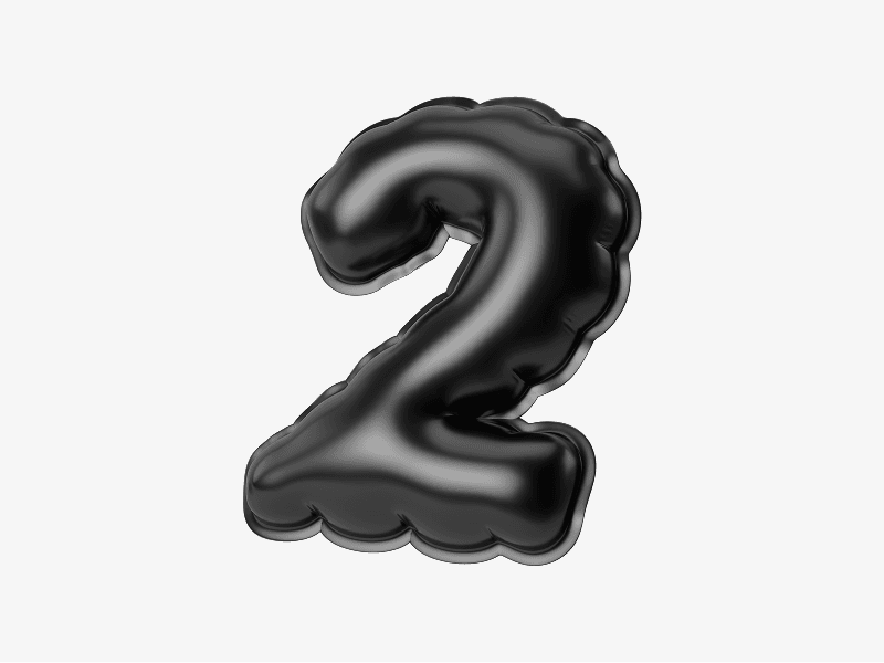 Black inflatable number two 3D illustration