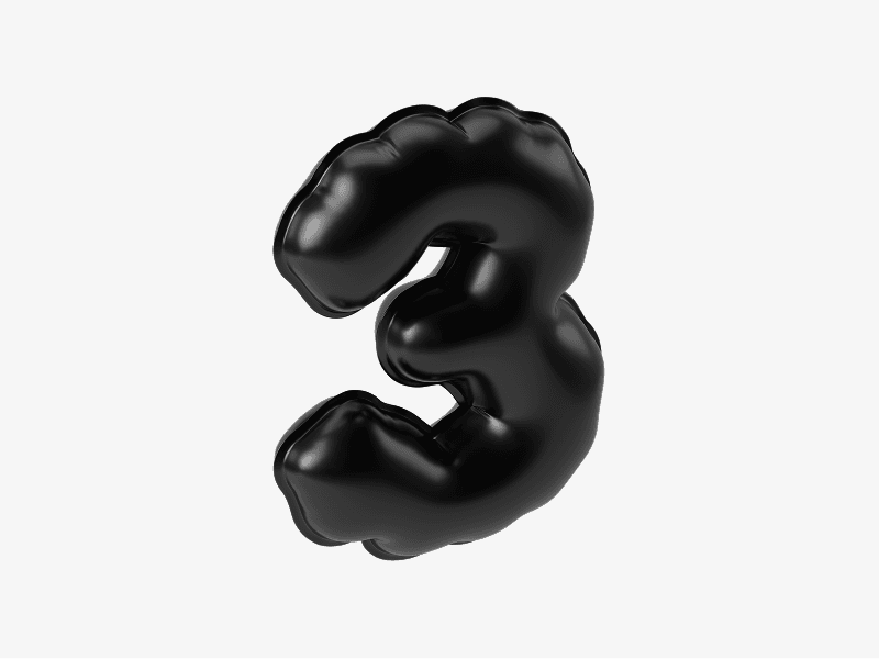 Black inflatable number three 3D illustration