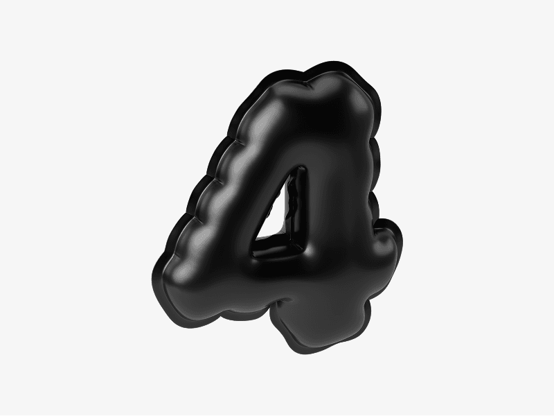 Black inflatable number four 3D illustration