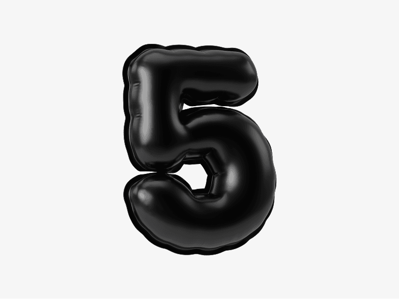 Black inflatable number five 3D illustration