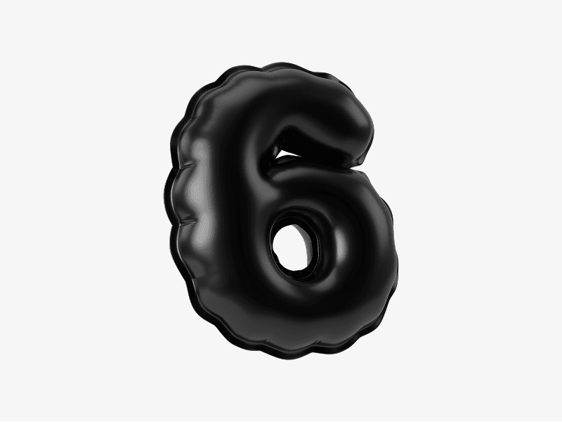 Black inflatable number six 3D illustration
