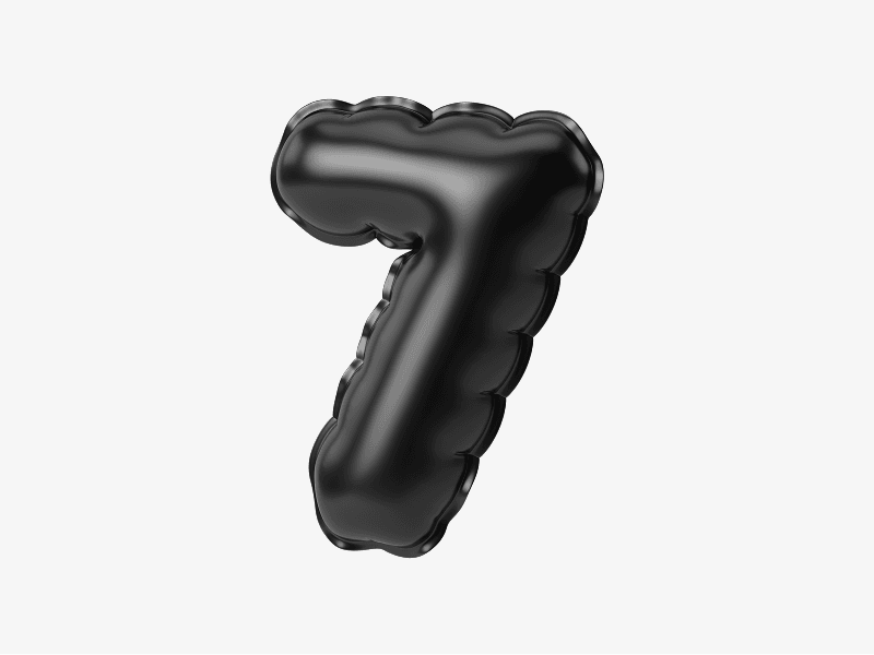 Black inflatable number seven 3D illustration