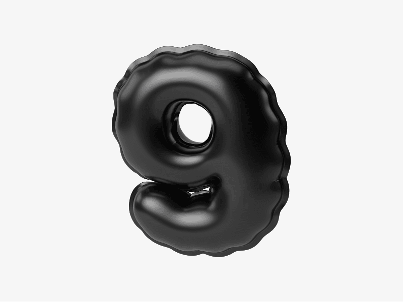 Black inflatable number nine 3D illustration