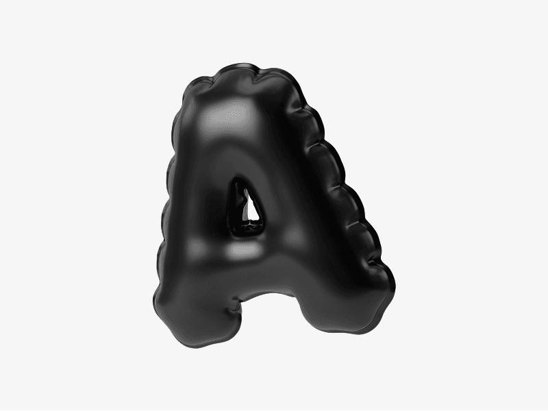 Black inflatable letter A 3D illustration