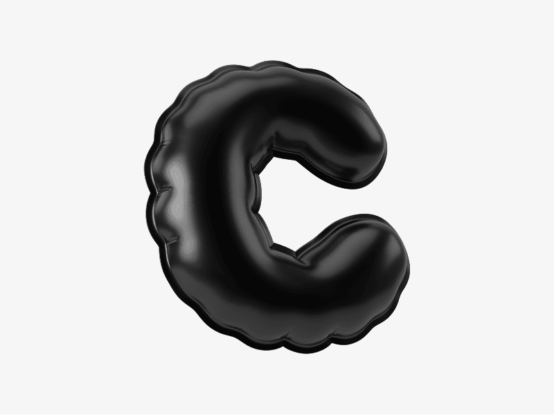 Black inflatable letter C 3D illustration