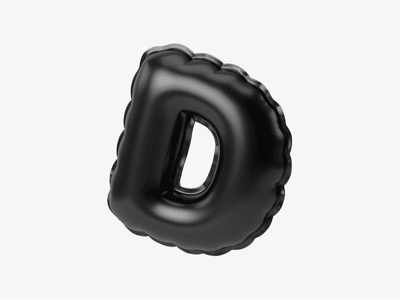 Black inflatable letter D 3D illustration