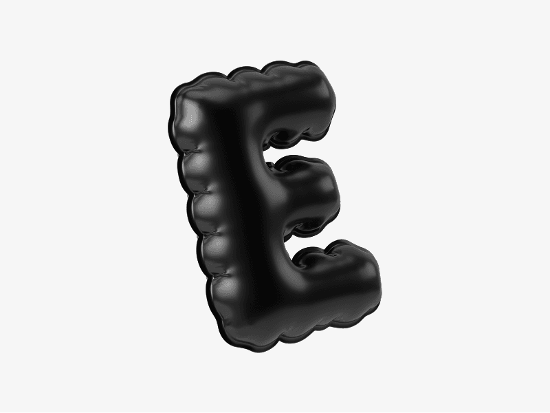 Black inflatable letter E 3D illustration
