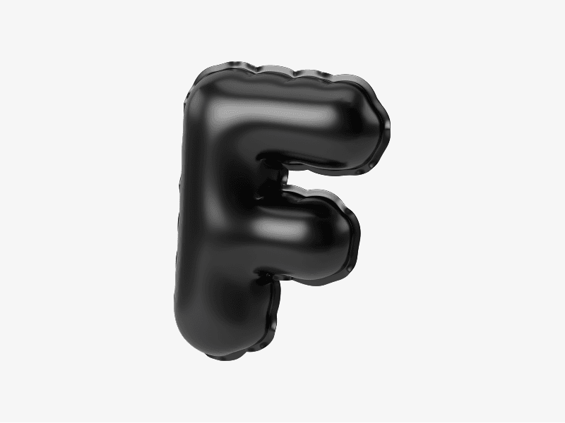 Black inflatable letter F 3D illustration