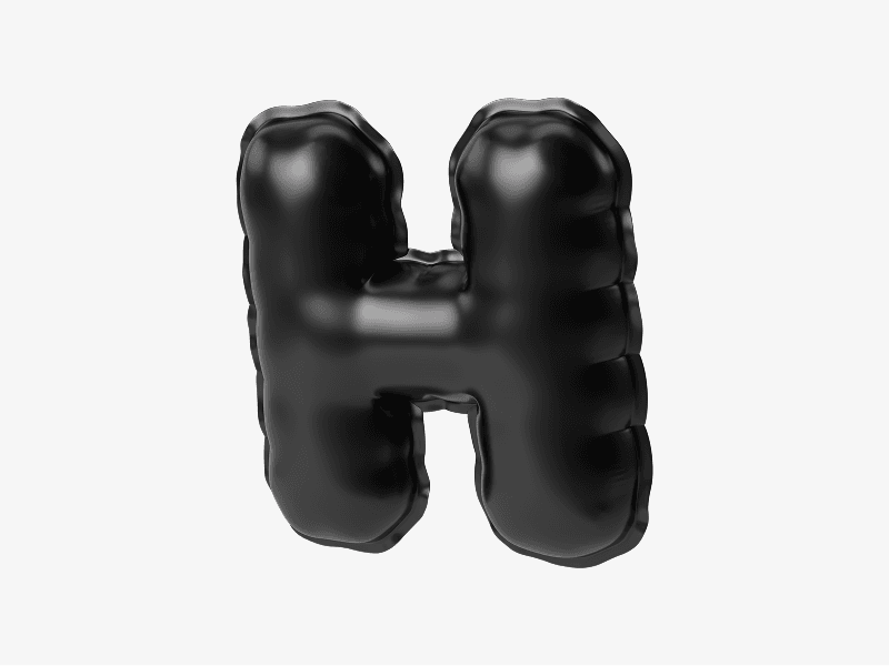 Black inflatable letter H 3D illustration