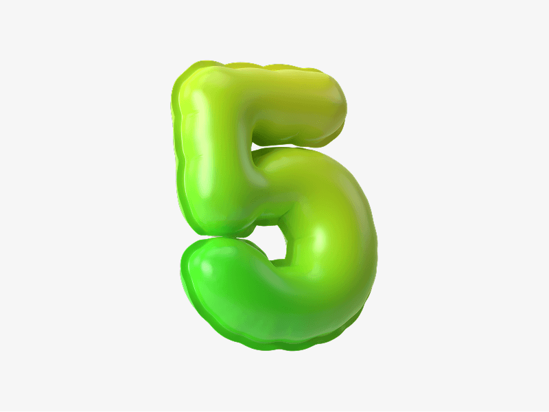 Inflatable 3D number five with smooth shape