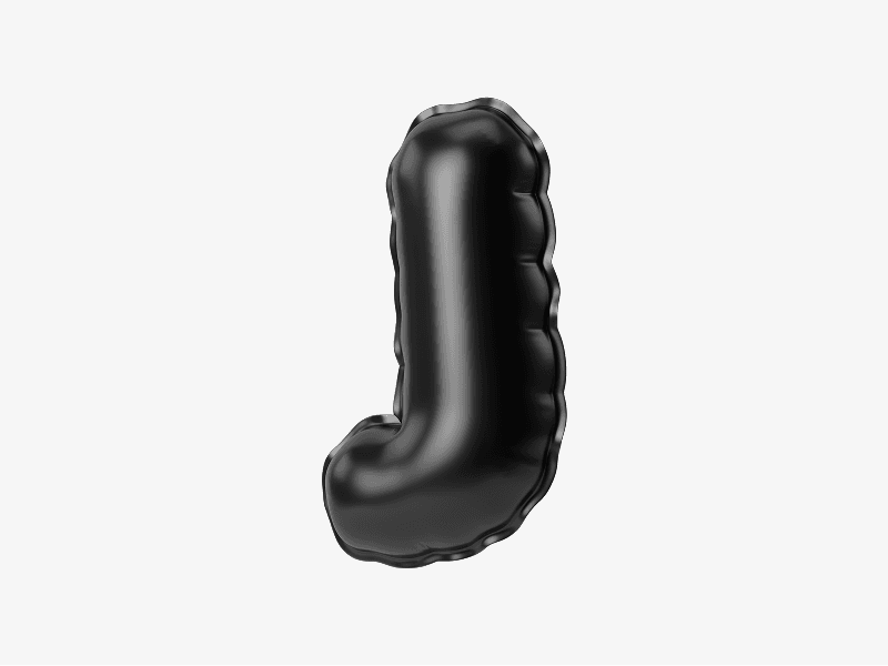 Black inflatable letter J 3D illustration