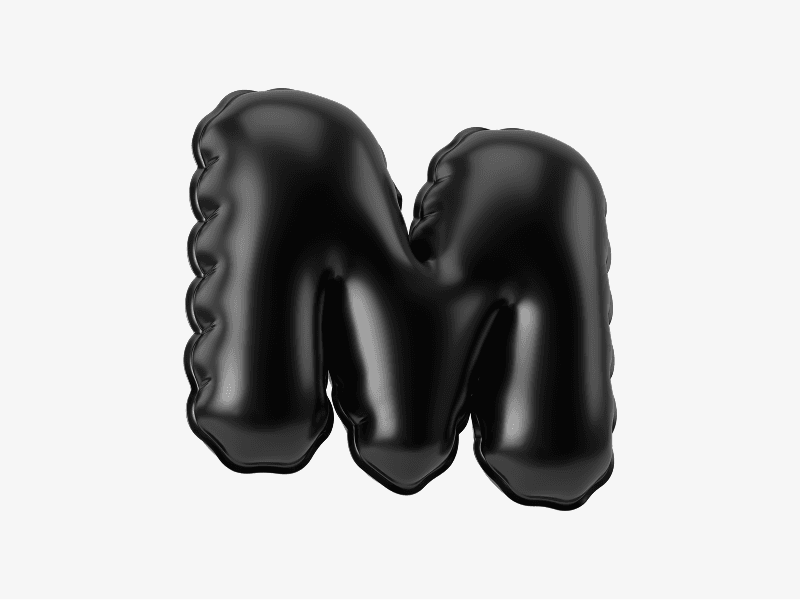 Black inflatable letter M 3D illustration