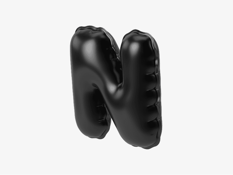 Black inflatable letter N 3D illustration