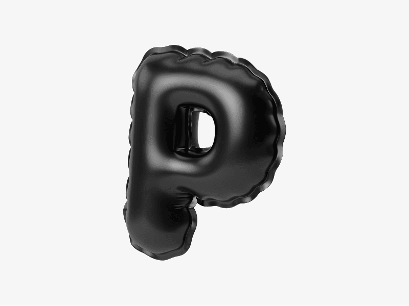Black inflatable letter P in 3D style