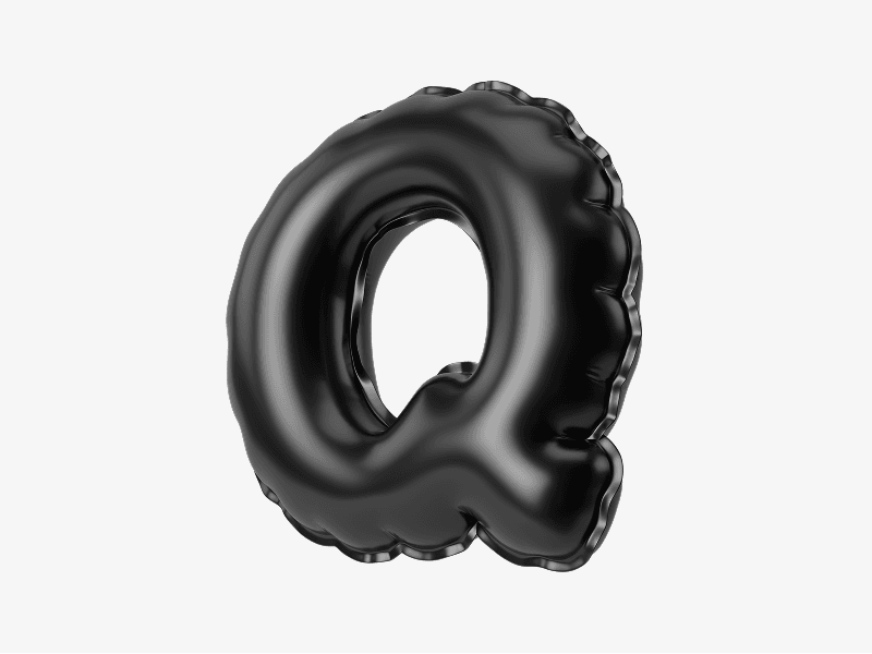 Black inflatable letter Q in 3D style