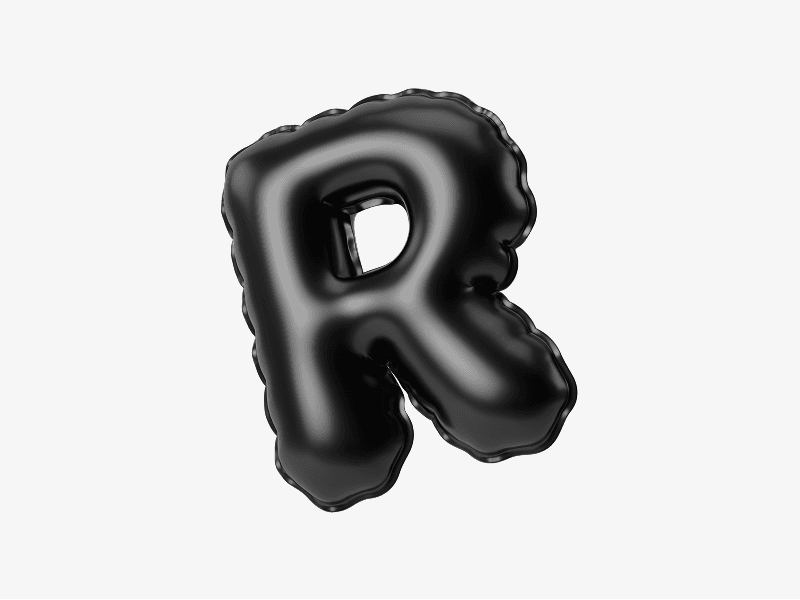 Black inflatable letter R in 3D style
