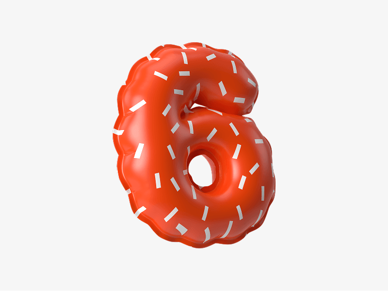 Inflatable 3D number six shaped like a soft balloon