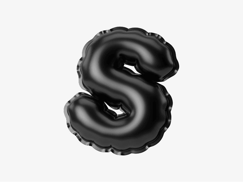 Black inflatable letter S in 3D style