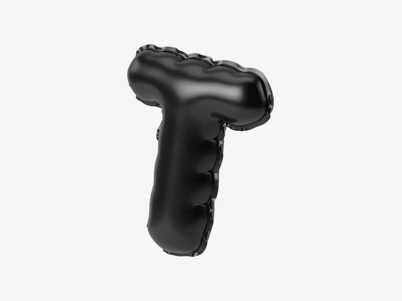 Black inflatable letter T in 3D style