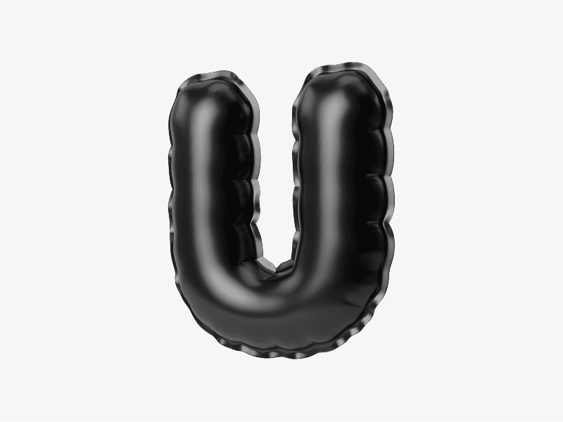 Black inflatable letter U in 3D style