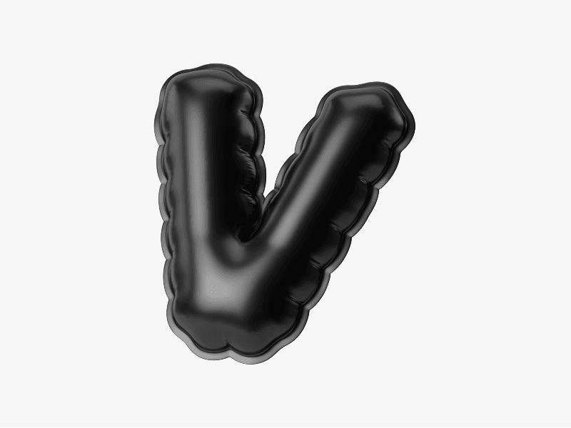 Black inflatable letter V in 3D style