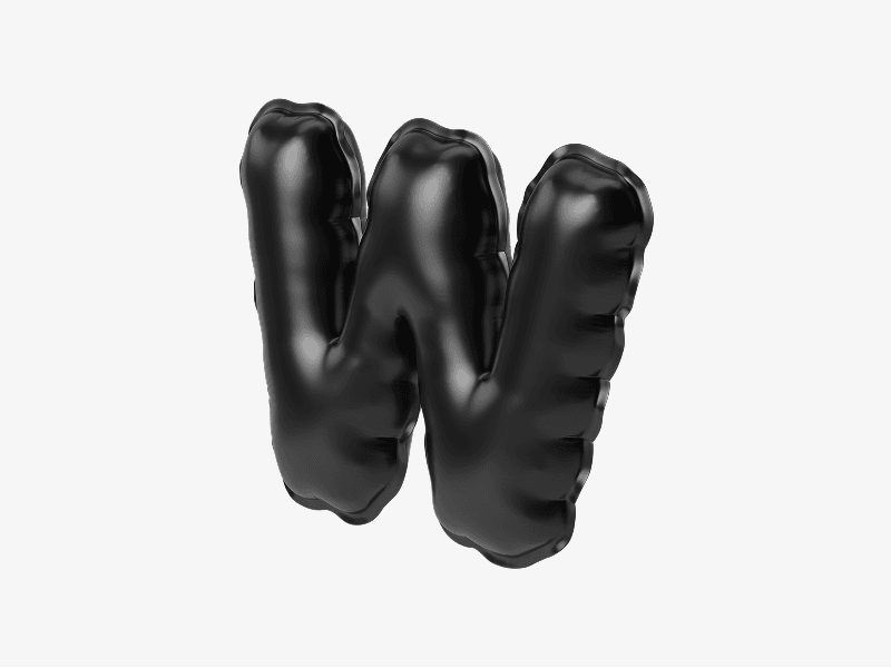 Black inflatable letter W in 3D style